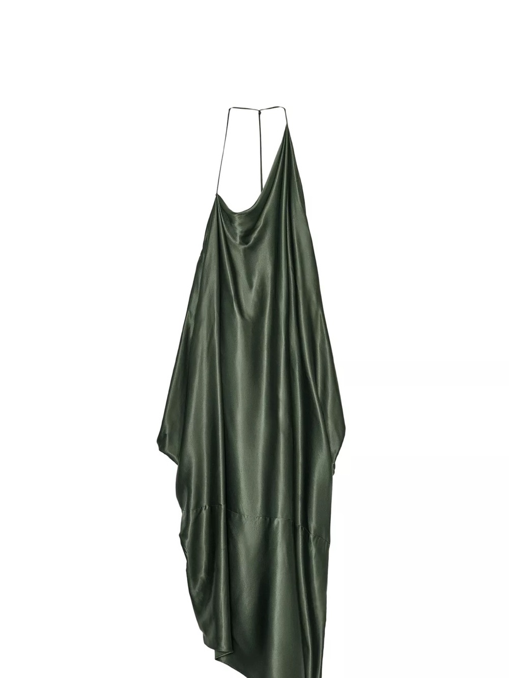 Zara Asymmetrical Olive Green Satin Slip Dress